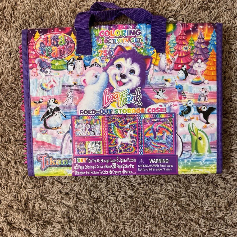 Lisa Frank Tikanni Husky Coloring & Activity Set Tri-Fold Out Storage Case‎ Kids